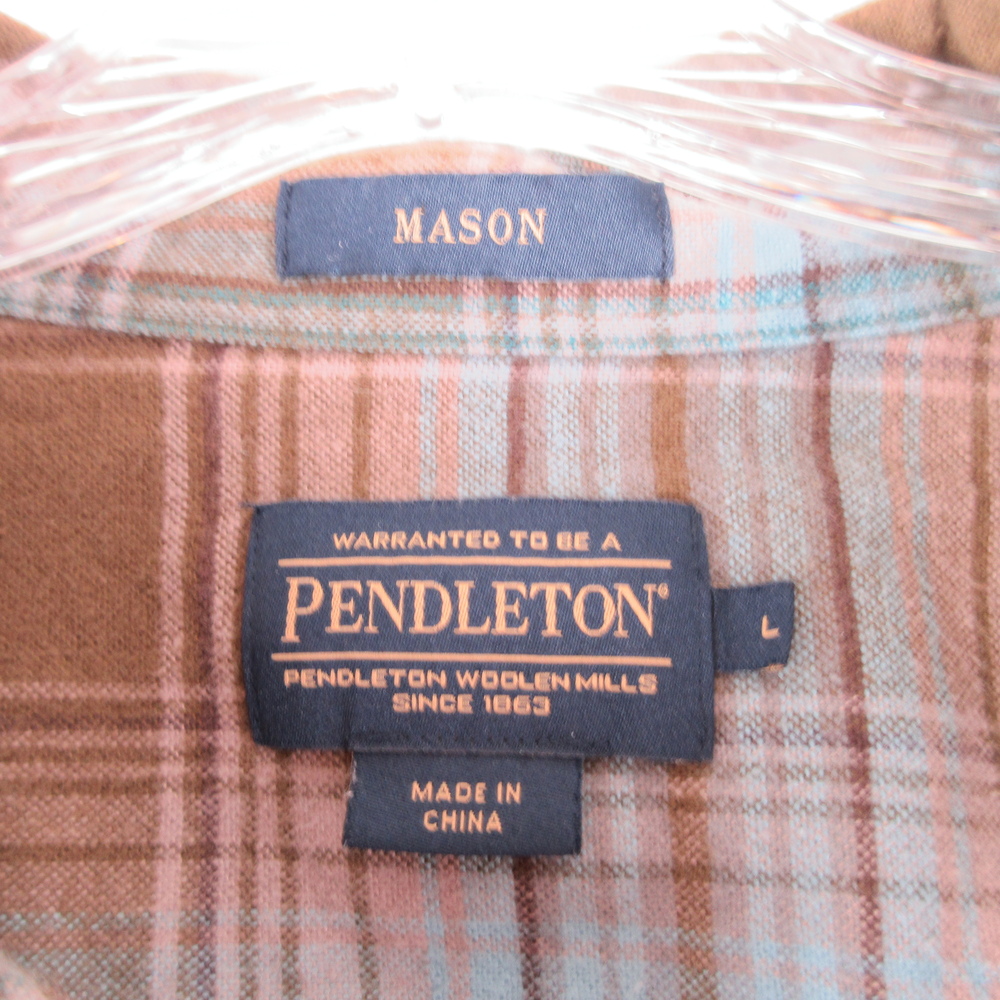Pendleton Brown Blue Plaid Flannel Button‑Down Shirt Size L - Picture 4 of 9